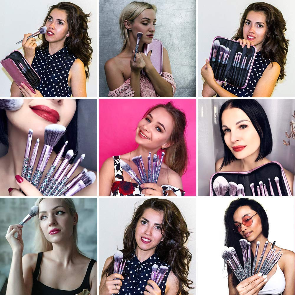 Glitter Makeup Brushes Set Professional, Vegan Makeup Brush Set with Case, Cosmetic Brushes Makeup Set, Make up Brushes Vegan, Purple Make up Brushes Set Professional, Makeup Brush Set Vegan.