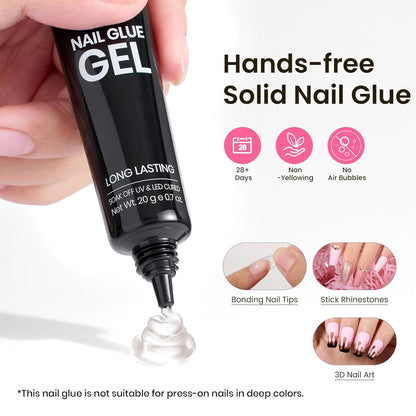 Beetles Tipex Gel Nail Kit Short Coffin Instant Apex Nail Tips, 224 Pcs 16 Sizes Pre-Building&Pre-Etched False Nail Tips with Tipex Uv Nail Glue,Mini Nail Lamp-Thick Acrylic Nail Set for Flat Nails