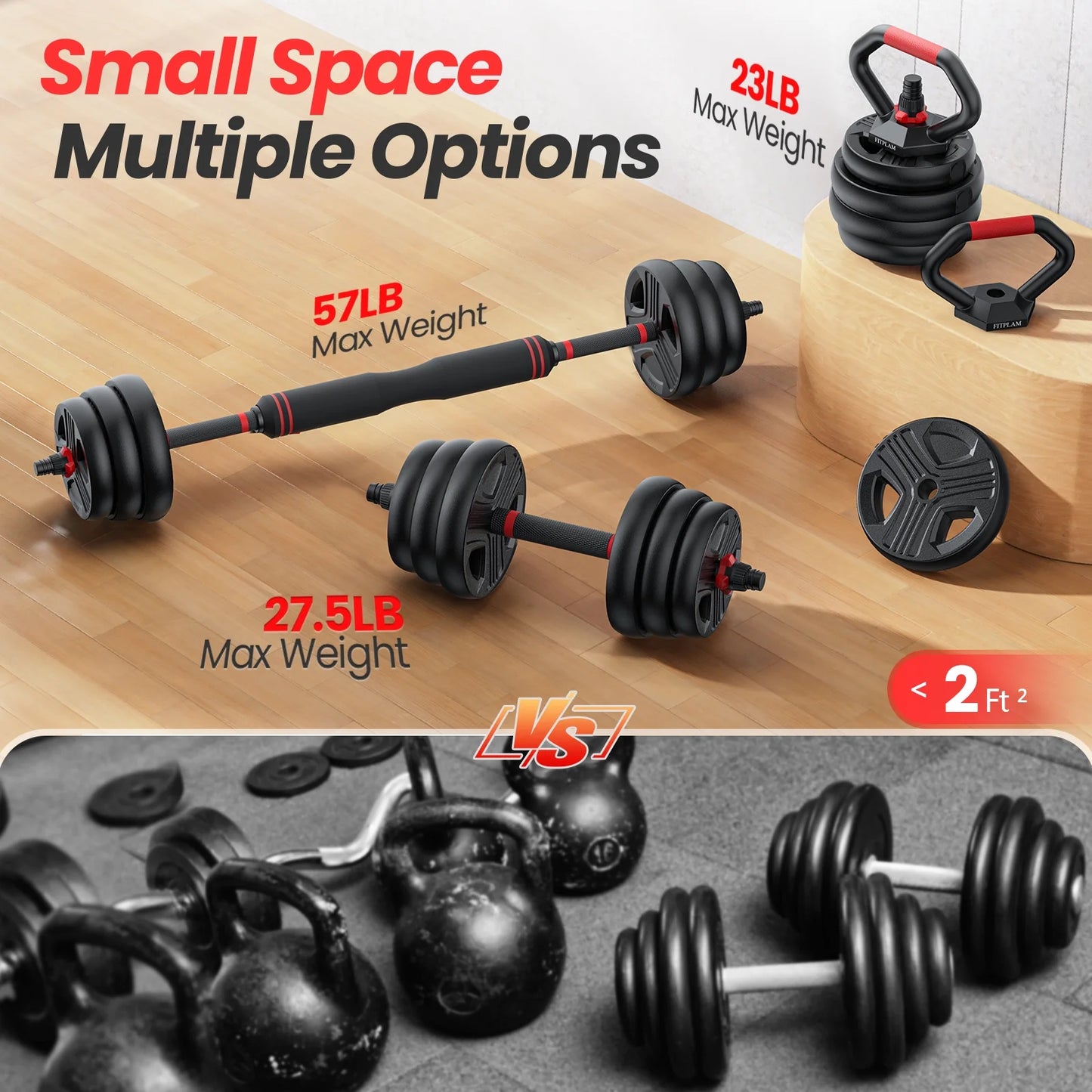 Adjustable Dumbbells, 55Lbs Free Weight Set with Connector, 4 In1 Dumbbells Set as Barbell, Kettlebells, Push up Stand, Fitness Exercises for Home Gym Suitable Men/Women