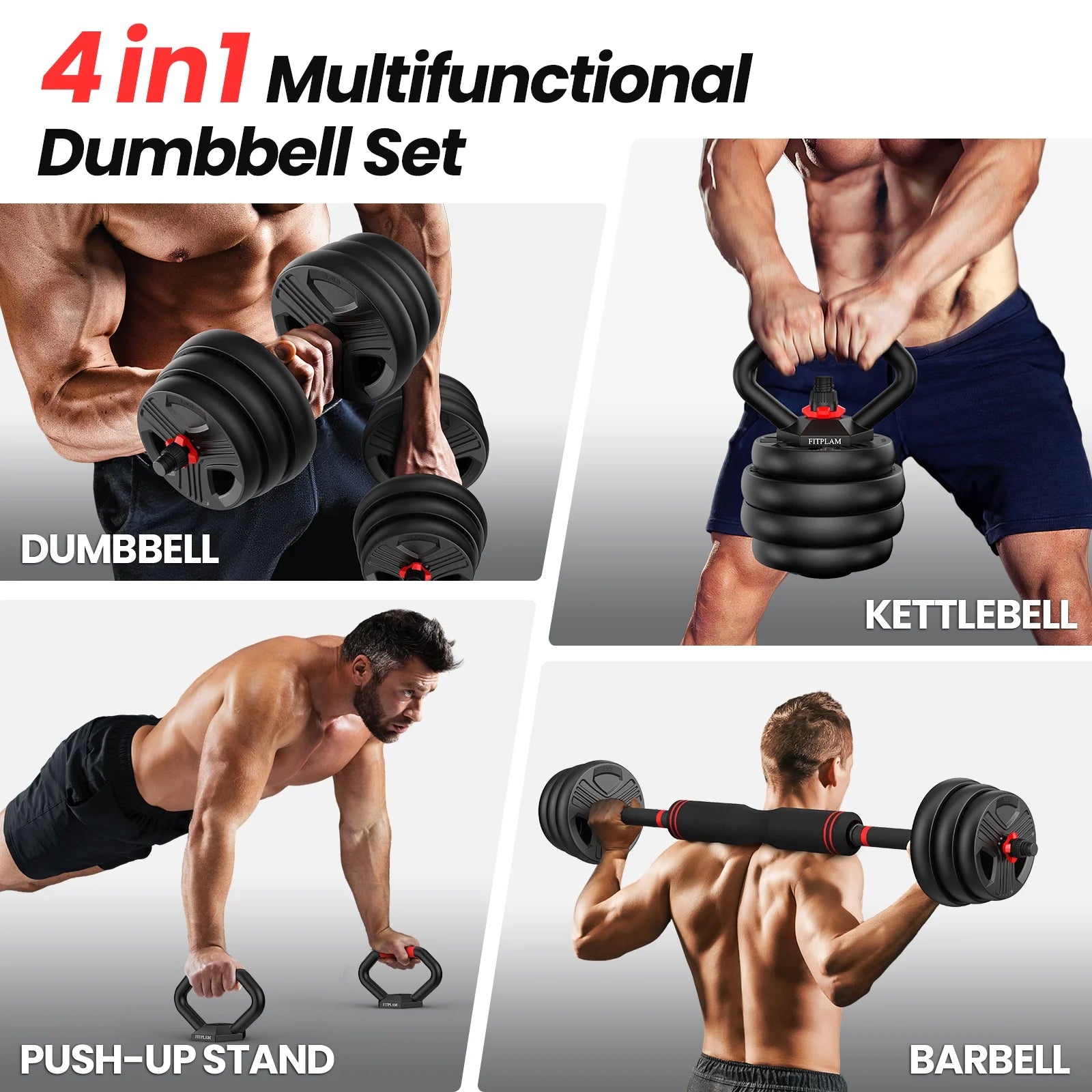 Adjustable Dumbbells, 55Lbs Free Weight Set with Connector, 4 In1 Dumbbells Set as Barbell, Kettlebells, Push up Stand, Fitness Exercises for Home Gym Suitable Men/Women