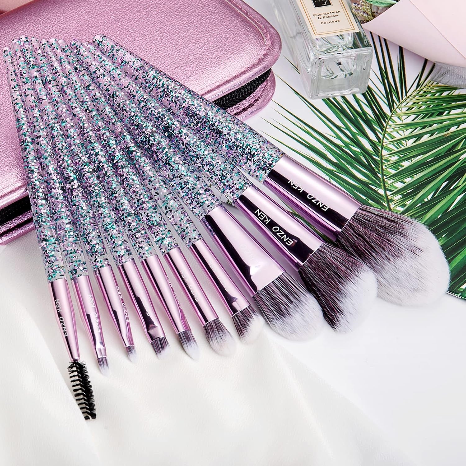 Glitter Makeup Brushes Set Professional, Vegan Makeup Brush Set with Case, Cosmetic Brushes Makeup Set, Make up Brushes Vegan, Purple Make up Brushes Set Professional, Makeup Brush Set Vegan.