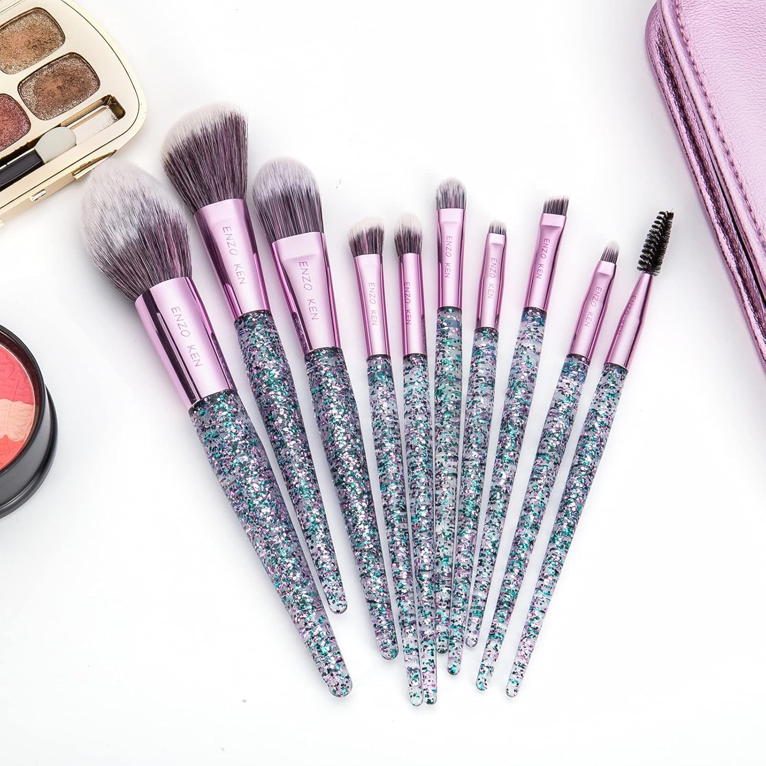 Glitter Makeup Brushes Set Professional, Vegan Makeup Brush Set with Case, Cosmetic Brushes Makeup Set, Make up Brushes Vegan, Purple Make up Brushes Set Professional, Makeup Brush Set Vegan.