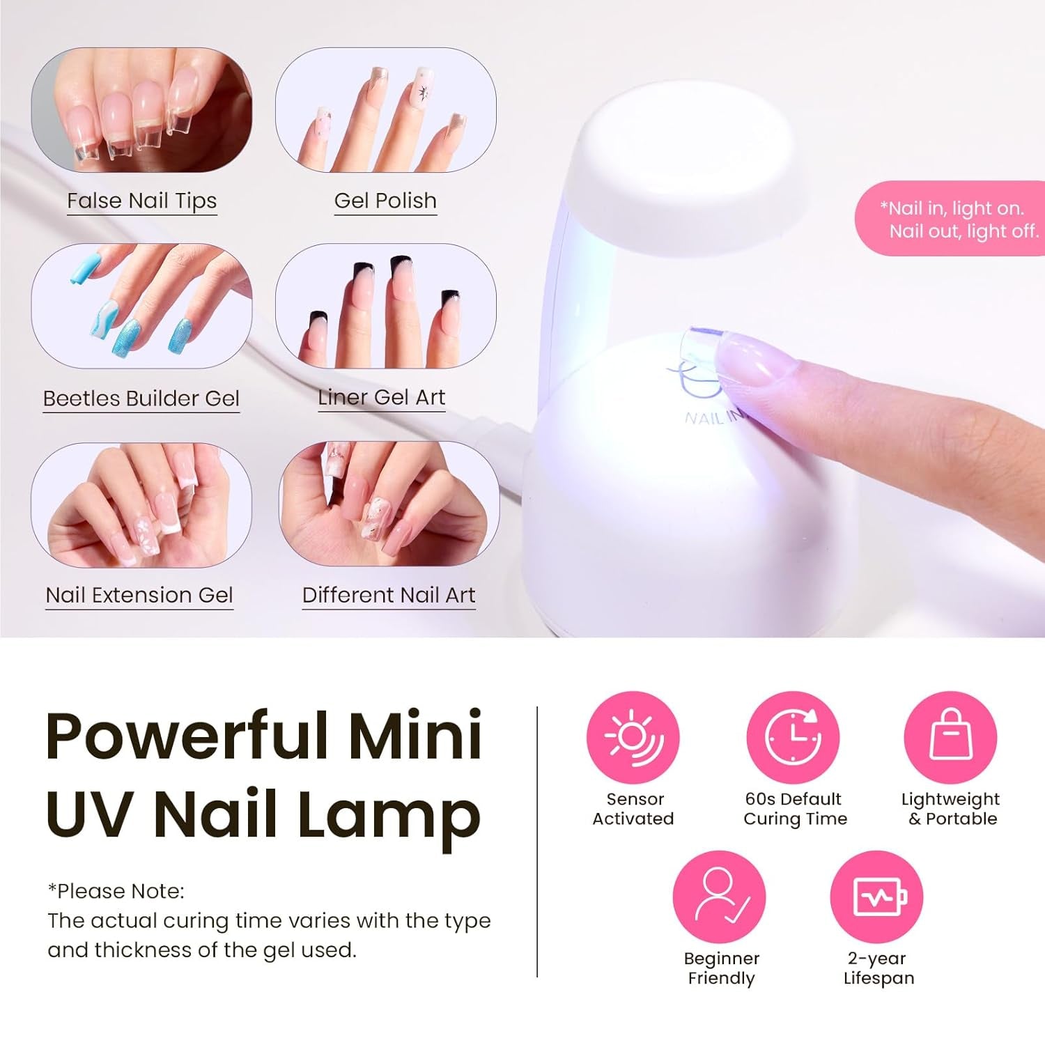 Beetles Tipex Gel Nail Kit Short Coffin Instant Apex Nail Tips, 224 Pcs 16 Sizes Pre-Building&Pre-Etched False Nail Tips with Tipex Uv Nail Glue,Mini Nail Lamp-Thick Acrylic Nail Set for Flat Nails