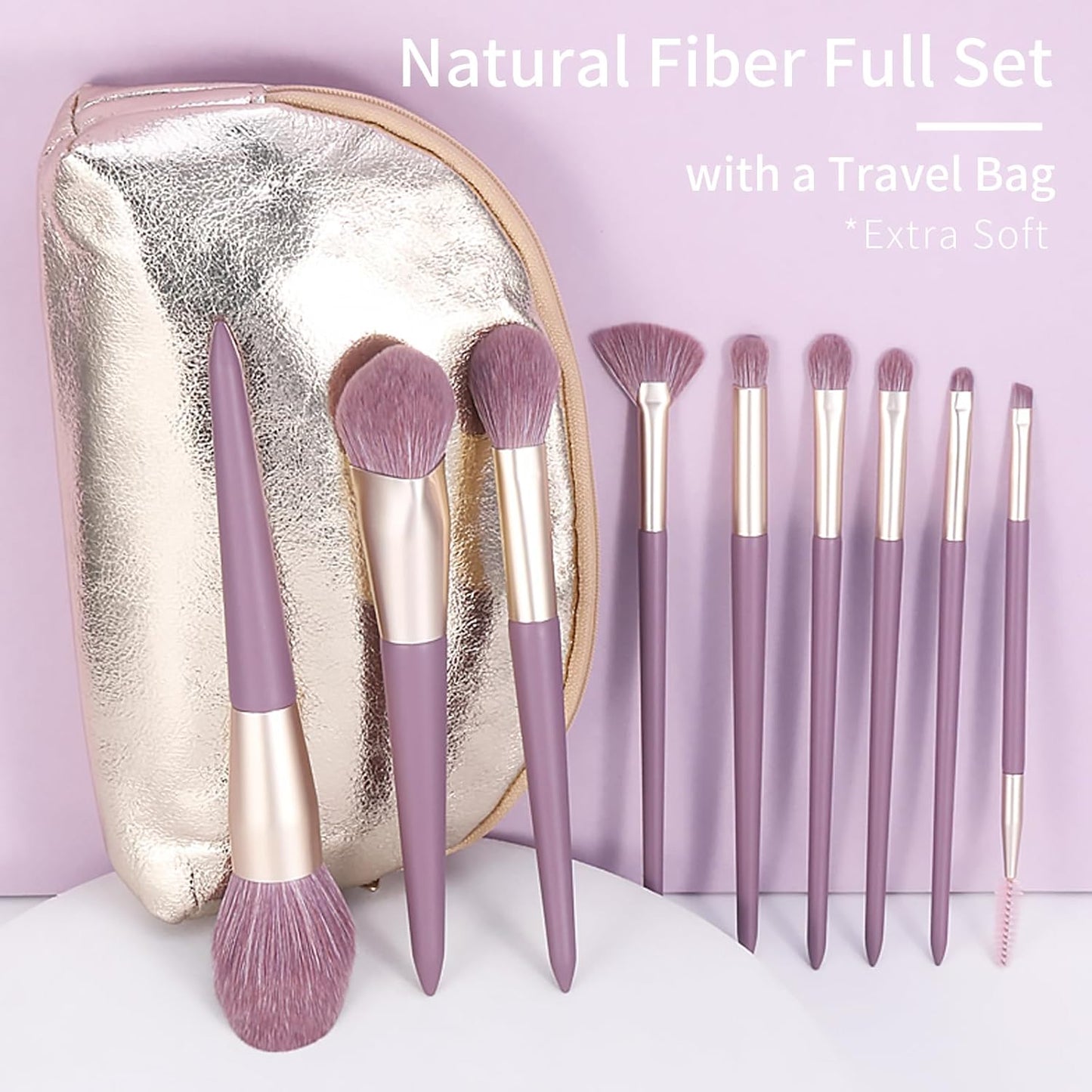 Purple Natural Fiber Makeup Brushes Set with Case, Vegan Makeup Brush Set Professional by , Colorful Cosmetic Brushes Makeup Set, Make up Brush Set Professional, Purple Makeup Brush Set Vegan.