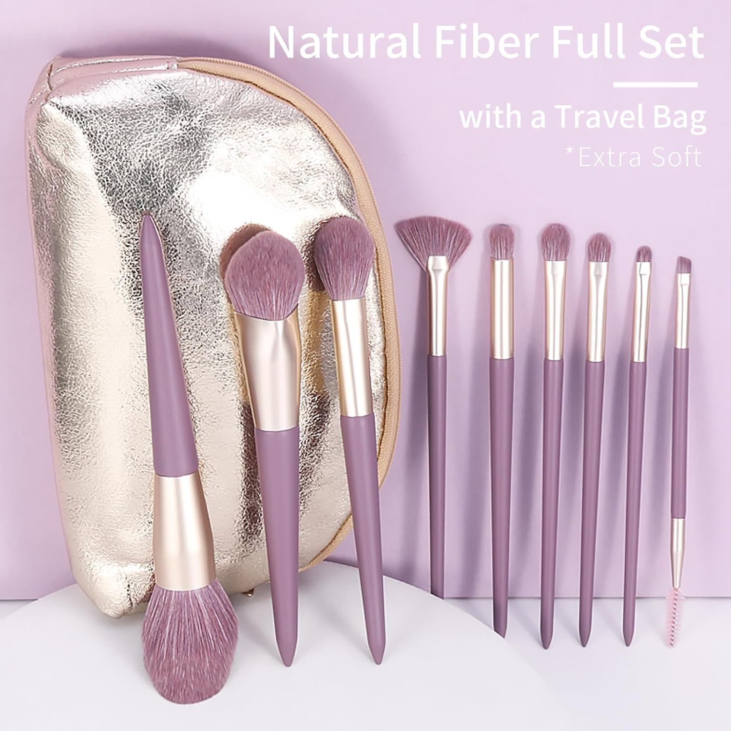 Purple Natural Fiber Makeup Brushes Set with Case, Vegan Makeup Brush Set Professional by , Colorful Cosmetic Brushes Makeup Set, Make up Brush Set Professional, Purple Makeup Brush Set Vegan.