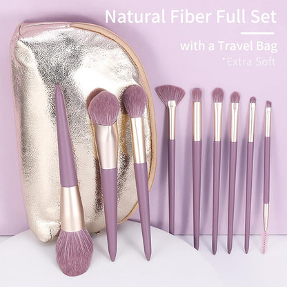 Purple Natural Fiber Makeup Brushes Set with Case, Vegan Makeup Brush Set Professional by , Colorful Cosmetic Brushes Makeup Set, Make up Brush Set Professional, Purple Makeup Brush Set Vegan.